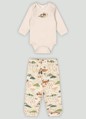Conjunto Bebê com Body e Calça Up Baby Bege - UP BABY