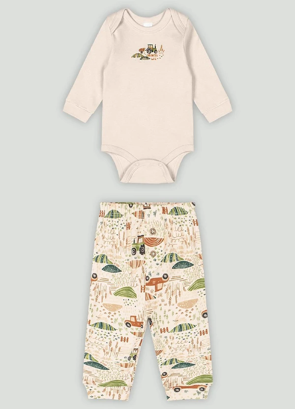 Up Baby - Conjunto Bebê com Body e Calça Up Baby Bege