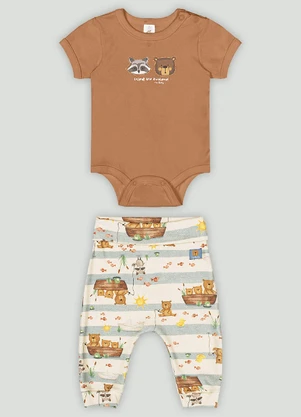 Up Baby - Conjunto Bebê com Body e Calça  Marrom - UP BABY
