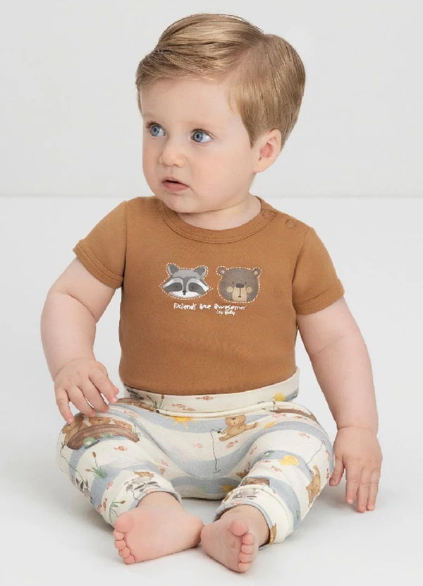 Up Baby - Conjunto Bebê com Body e Calça Marrom