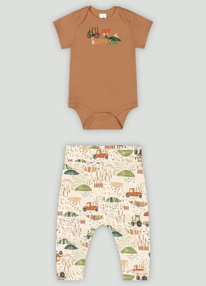 Up Baby - Conjunto Bebê com Body e Calça Marrom - UP BABY