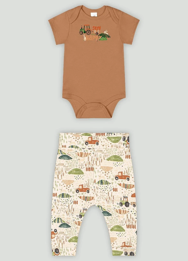 Up Baby - Conjunto Bebê com Body e Calça Marrom