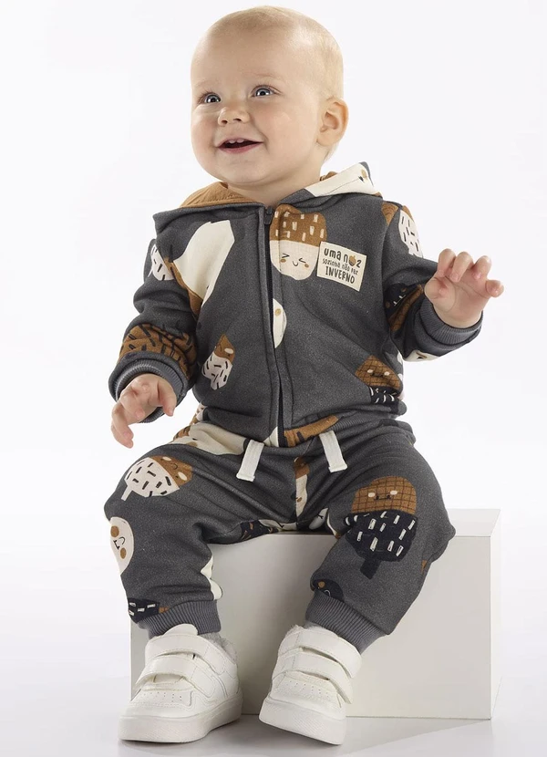 Três e Já - Conjunto Bebê com Jaqueta e Calça Cinza