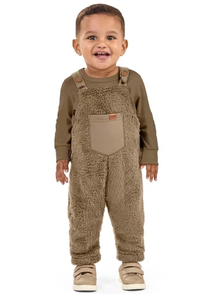 Elian - Conjunto Bebê com Jardineira Peluciada Marrom - ELIAN