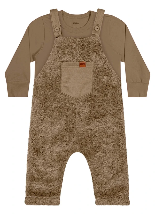 Elian - Conjunto Bebê com Jardineira Peluciada Marrom 2
