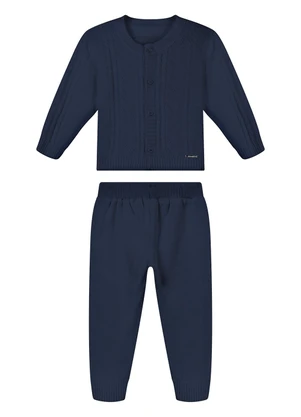 Alakazoo - Conjunto Bebê de Tricô com Casaco e Calça Azul - ALAKAZOO