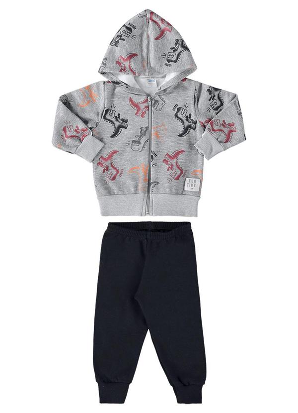 Marlan - Conjunto Bebê Jaqueta e Calça Dino Baby Cinza