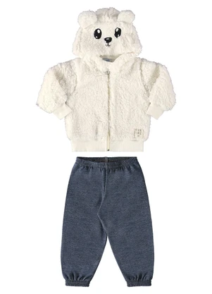 Marlan - Conjunto Bebê Jaqueta e Calça Moletom Jeans Bege - MARLAN