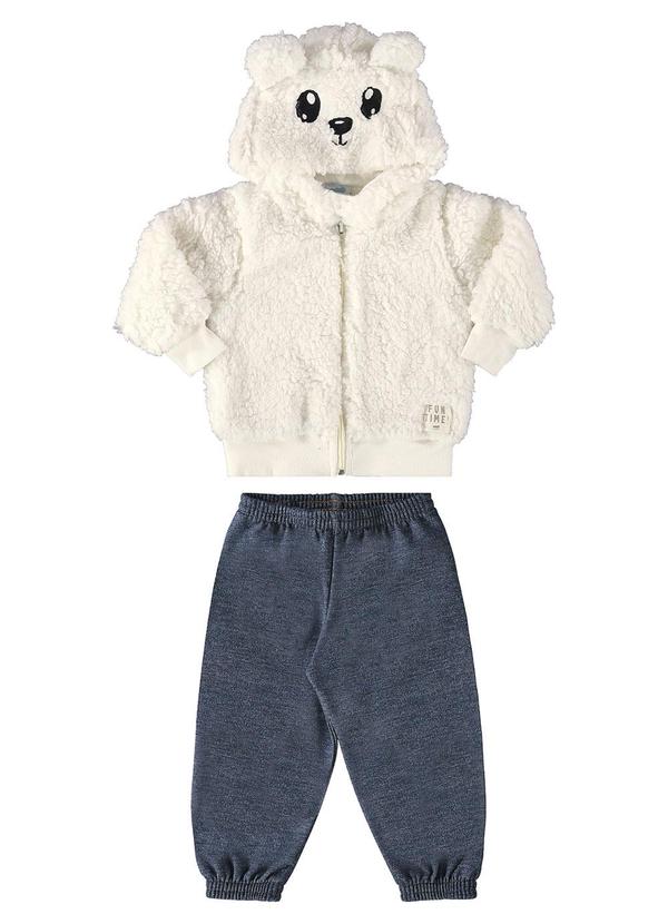 Marlan - Conjunto Bebê Jaqueta e Calça Moletom Jeans Bege