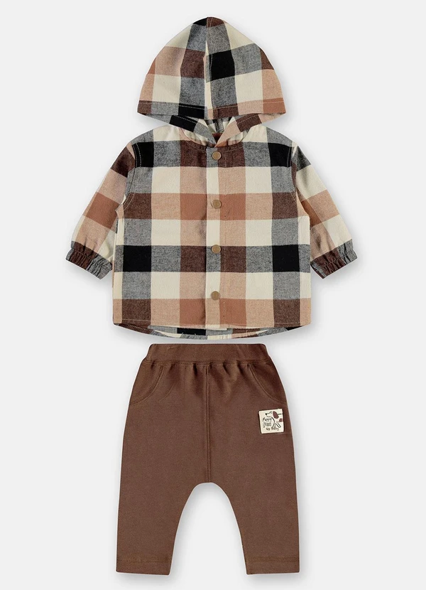 Up Baby - Conjunto Bebê Jaqueta Xadrez Marrom