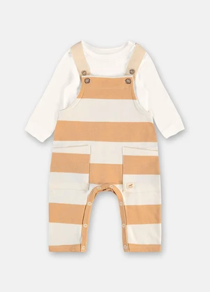 Up Baby - Conjunto Bebê Jardineira Bege - UP BABY