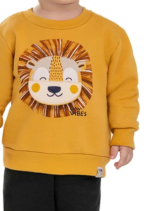 Elian - Conjunto Bebê Leão Bordado Interativo Amarelo - ELIAN