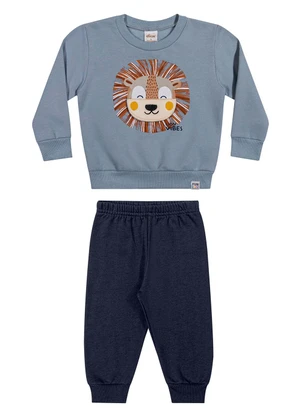 Elian - Conjunto Bebê Leão Bordado Interativo Azul - ELIAN