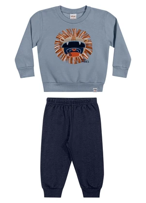 Elian - Conjunto Bebê Leão Bordado Interativo Azul - ELIAN