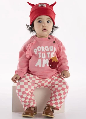 Três e Já - Conjunto Bebê Menina Blusão e Calça Rosa - TRÊS E JÁ