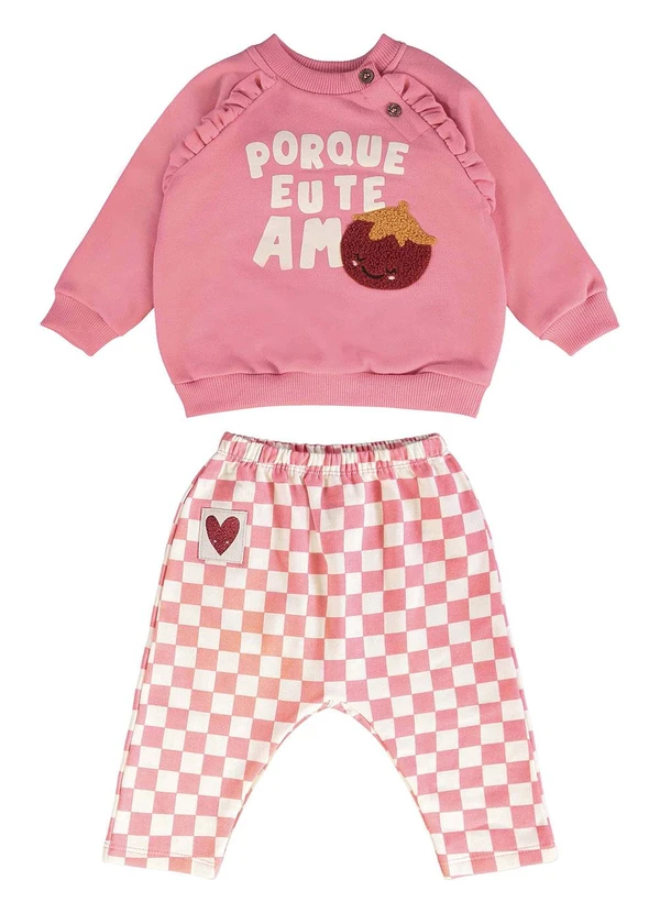 Três e Já - Conjunto Bebê Menina Blusão e Calça Rosa 3