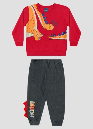 Reirex - Conjunto Bebê Menino Blusão e Calça Estampa Dino Vermelho - REIREX