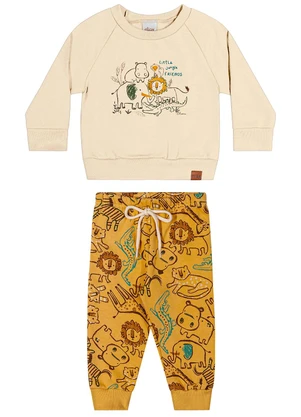 Elian - Conjunto Bebê Menino Blusão e Calça Moletom Bege - ELIAN