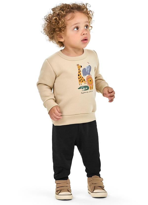 Elian - Conjunto Bebê Menino Blusão Estampado Bege