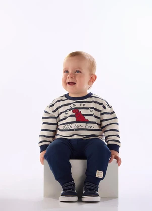 Quimby - Conjunto Bebê Menino Blusão Listrado Azul - QUIMBY