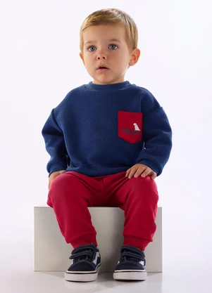 Quimby - Conjunto Bebê Menino Blusão Matelassê Azul - QUIMBY