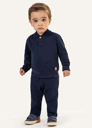 Colorittá - Conjunto Bebê Menino Blusão Polo e Calça Azul - COLORITTÁ