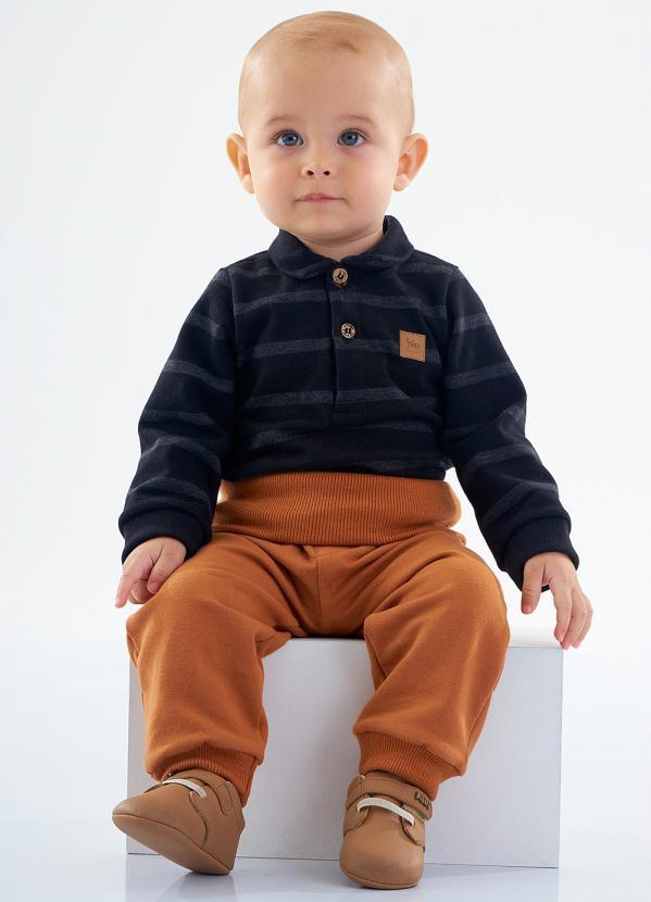 Up Baby - Conjunto Bebê Menino Body Polo e Calça Preto