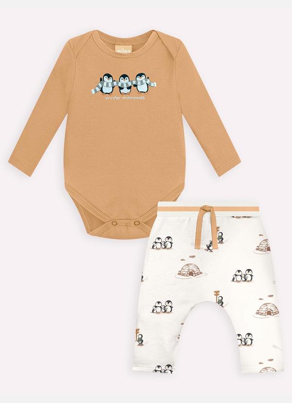 Milon - Conjunto Bebê Menino Bordado Marrom 2