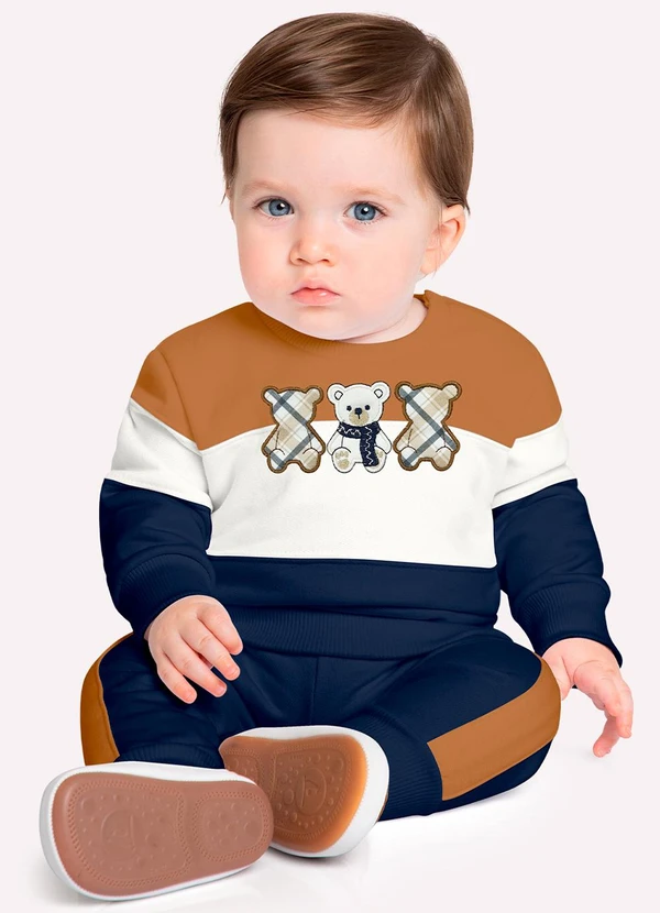 Milon - Conjunto Bebê Menino Bordado Marrom