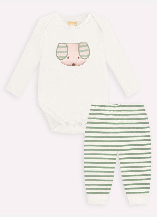 Milon - Conjunto Bebê Menino Bordado Off White