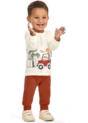 Elian - Conjunto Bebê Menino Camiseta Estampada Bege - ELIAN