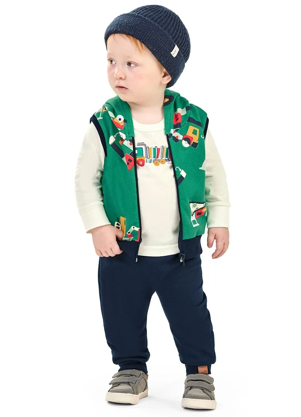 Elian - Conjunto Bebê Menino Colete Caminhões Verde