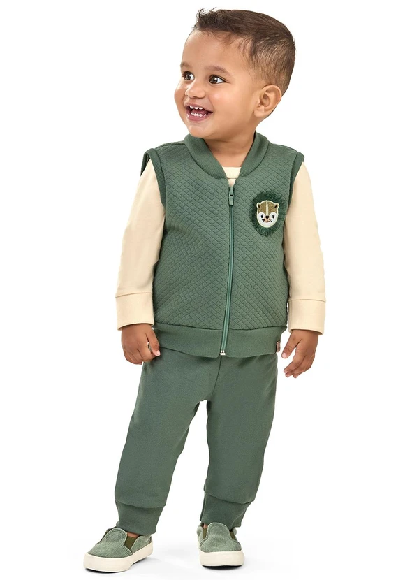 Elian - Conjunto Bebê Menino Colete e Calça Bege