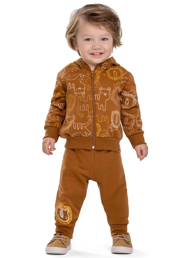 Elian - Conjunto Bebê Menino com Capuz Animais Marrom