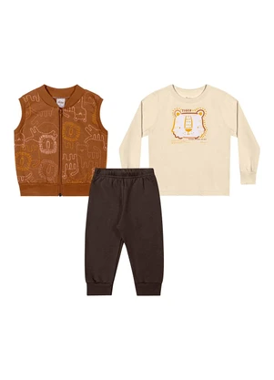 Elian - Conjunto Bebê Menino com Colete Animais Bege - ELIAN