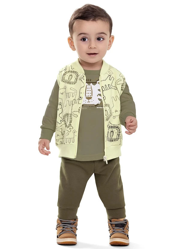 Elian - Conjunto Bebê Menino com Colete Animais Verde