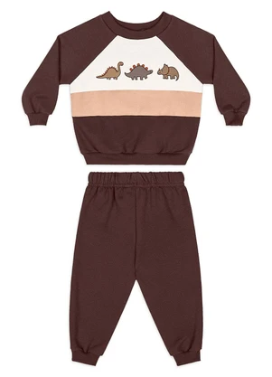 Quimby - Conjunto Bebê Menino Dino Moletom Marrom - QUIMBY