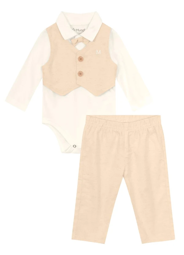 Brandili Mundi - Conjunto Bebê Menino em Cotton Bege