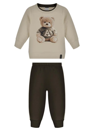 Alakazoo - Conjunto Bebê Menino em Moletom Felpado Bege - ALAKAZOO