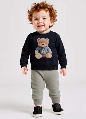 Alakazoo - Conjunto Bebê Menino em Moletom Felpado Preto - ALAKAZOO
