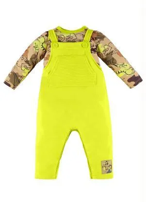 Up Baby - Conjunto Bebê Menino Jardineira e Body Marrom - UP BABY