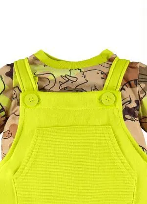 Up Baby - Conjunto Bebê Menino Jardineira e Body Marrom - UP BABY