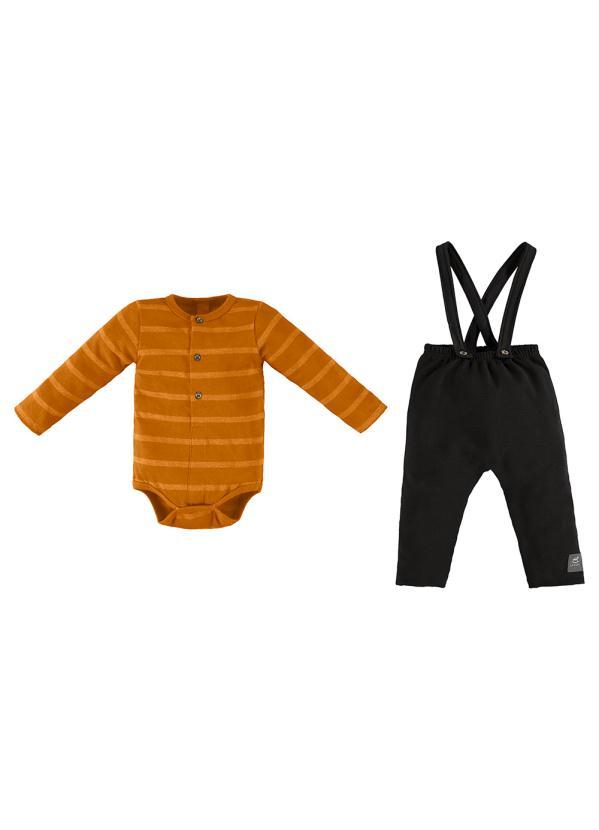 Up Baby - Conjunto Bebê Menino Jardineira e Body Marrom