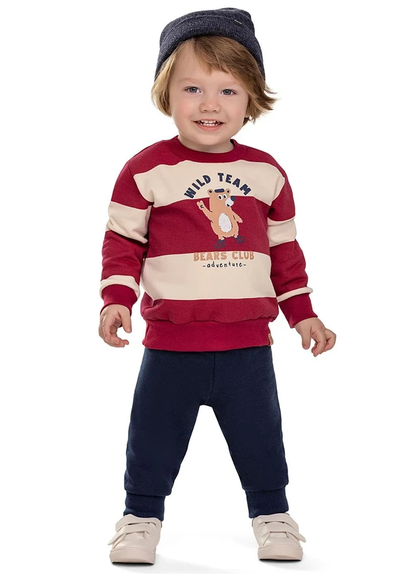 Elian - Conjunto Bebê Menino Listrado Bears Club Vermelho