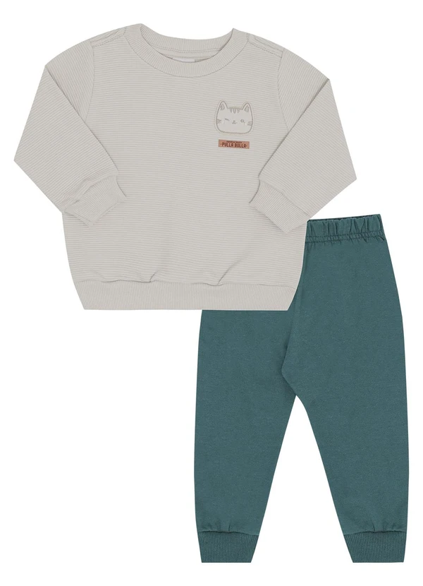 Pulla Bulla - Conjunto Bebe Menino Malha Relevo Cinza 1