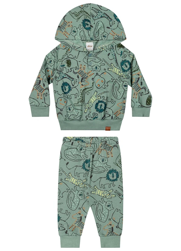 Elian - Conjunto Bebê Menino Moletom Animais Verde 2