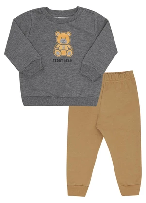 Pulla Bulla - Conjunto Bebe Menino Moletom Cinza - PULLA BULLA