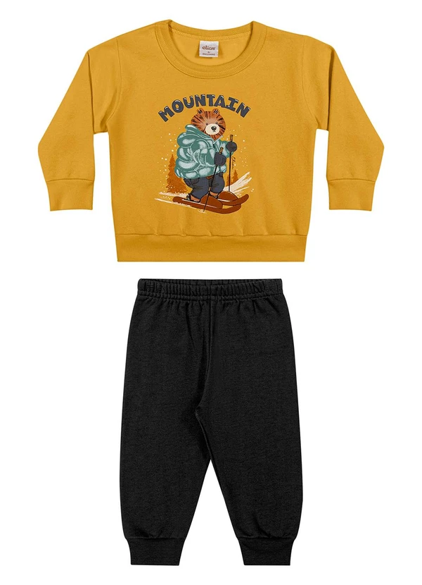 Elian - Conjunto Bebê Menino Moletom com Estampa Amarelo