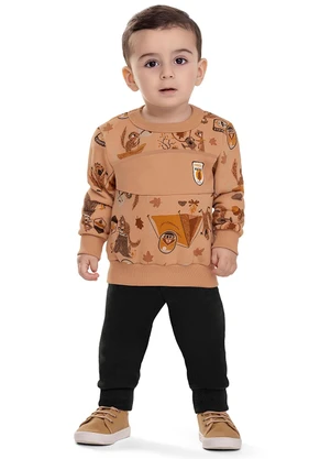 Elian - Conjunto Bebê Menino Moletom Esquilos Marrom - ELIAN