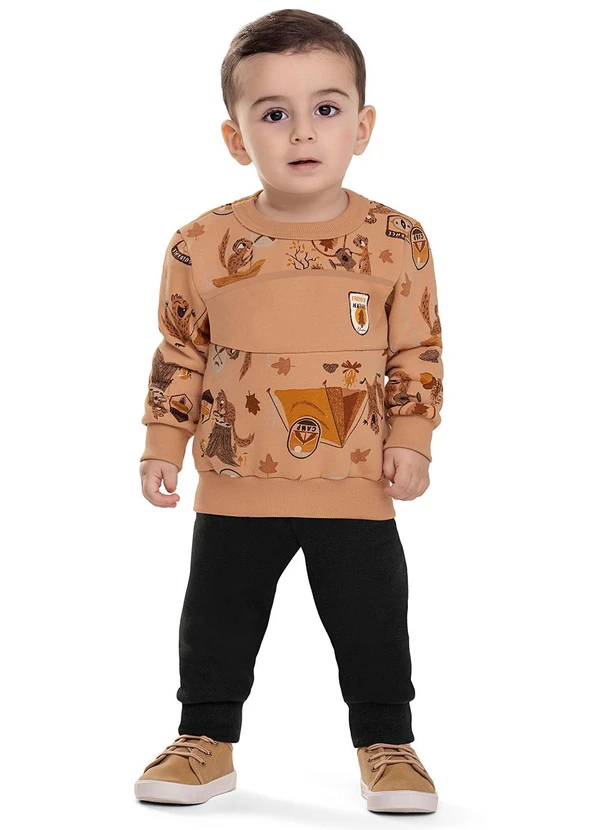 Elian - Conjunto Bebê Menino Moletom Esquilos Marrom